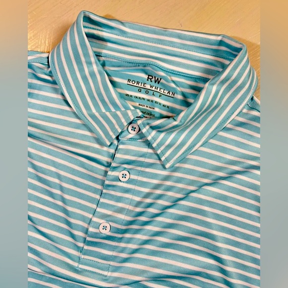 Rorie Whelan Men XL Turquoise Stripe Polo Golf Shirt Performance UPF Wicking NWT - Picture 4 of 9